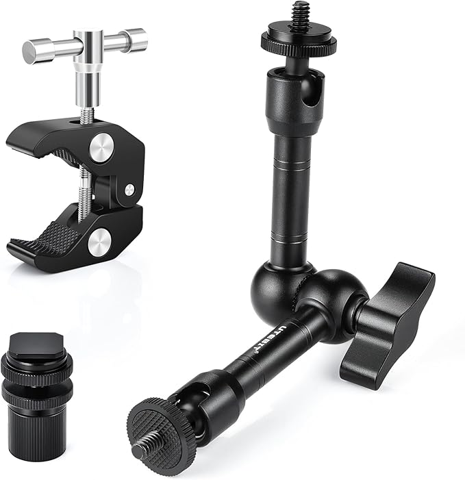 UTEBIT 9" Magic Arm Clamp Mount Kit, 360° Ball Heads with ARRI 1/4" & 3/8" Thread Screw, Camera Mount Adjustable Friction Arm w Super Clamp for DSLRs, Camera Cage, Monitor, LED Light, Action Camera