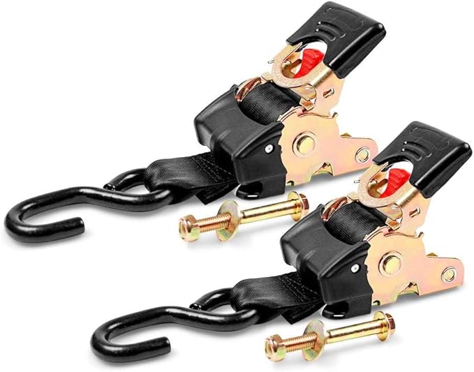 DC Cargo Mall Bolt-on Auto Retractable Ratchet Straps (2-Pack) 2” x 5.5ft, Super Heavy Duty, 4,033lb Break Strength – Tie Down Straps for Boat, Jet Ski, RZR, ATV