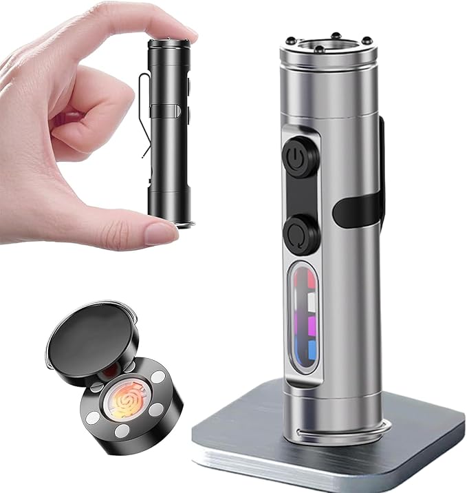Pocket Rechargeable EDC Flashlight: 500 Lumens Mini Keychain Light with Fire Starter & Window Breaker, 3 Color Sidelights, for Camping, Everyday Carry (White)