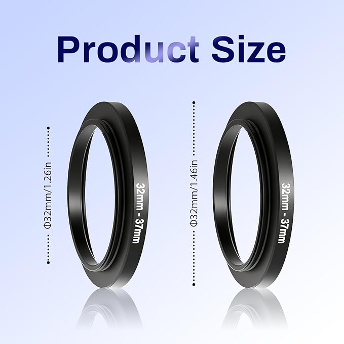 32-37mm Step Up Ring Adapter Filter, Metal Lens Filter Adapter Ring Stepping Rings CNC Machined for DSLR Cameras Fits 32mm Lens to 37mm UV/ND/CPL Filters & Threaded Camera Parts