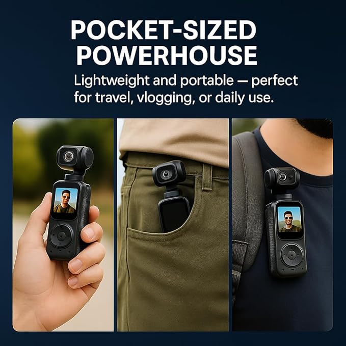Acuvar 4K Pocket Vlogging Camera with Dual Front & Rear Cameras, 3-Axis Gimbal Stabilizer, Handheld Portable Video Camera with WiFi, Split-Screen LCD, Face Tracking, 270° Rotation & 64GB SD Card