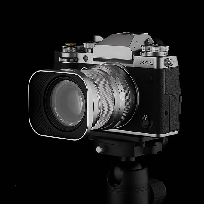 Haoge Bayonet Square Metal Lens Hood for Fujifilm Fuji Fujinon XF 50mm F2 R WR Lens Silver LH-X50W, on XPro3 X-T50 XT5 X-T4 X-T30 X-T3 X-E4 X-A5 X-A20 X-E3 X-H2