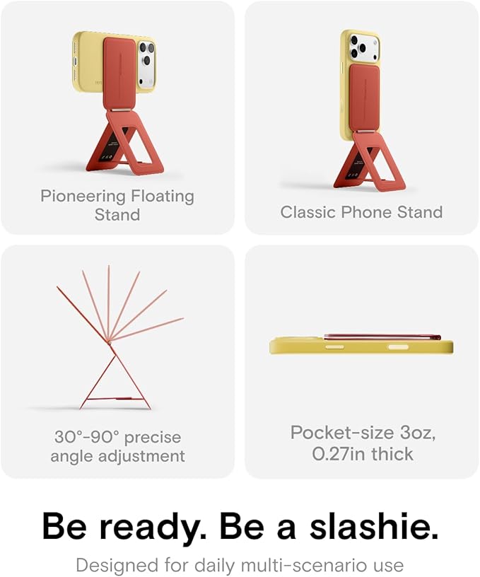 MOFT Phone Tripod Stand Selfie Stick for iPhone, Multi-Angles iPhone Stand, Lightweight & Portable Phone Holder, Strong Magnets, MOVAS Vegan Leather, Travel Essentials, Clay (Without Card Slot)