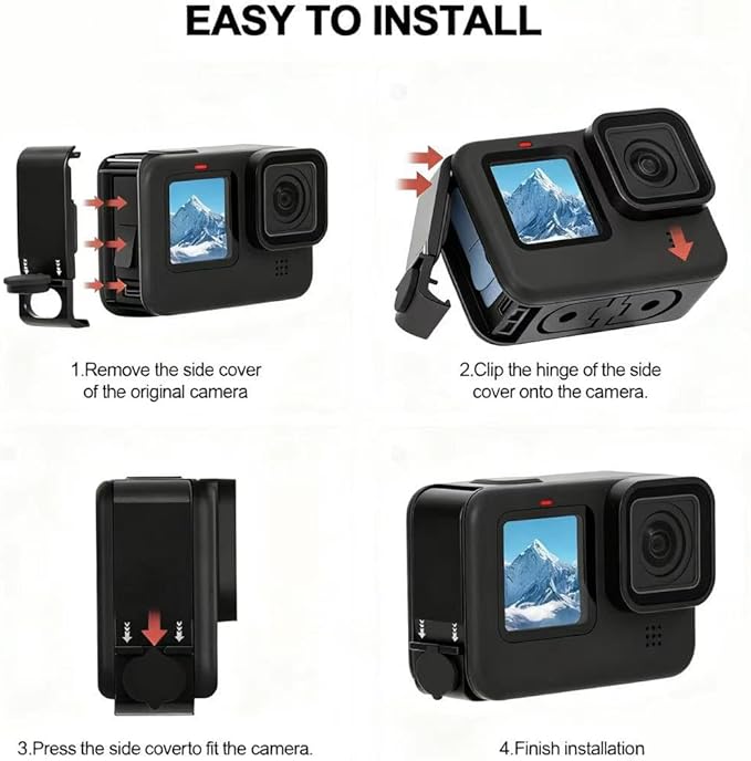 FIFIELD Battery Door Cover Compatible with GoPro Hero 13/12/11/10/9 Black, Protective Case with Type-C Charging Mount Compatible with Go Pro Hero 13 Hero 12 Hero 11 Hero 10 Hero 9