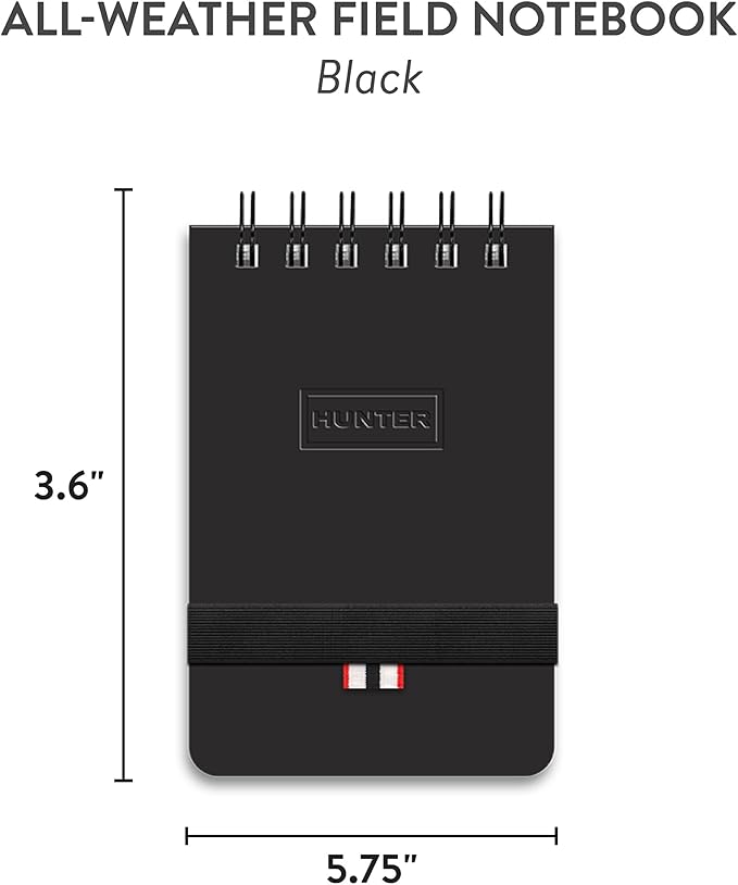 Hunter - All Weather Field Book, 5.75” X 3.6” 128 Pg Outdoor Notebook With Elastic Band to Protect Notes, Pocket Journal With Dot Grid Stone Paper for Surveying, Water & Tear Resistant, Black