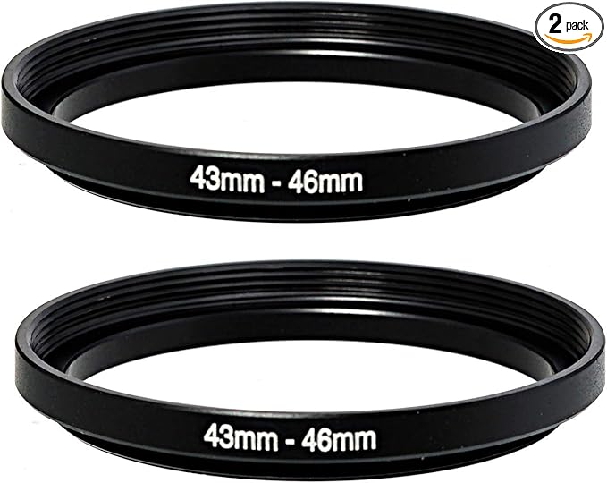 (2 Pcs) 43-46MM Step-Up Ring Adapter, 43mm to 46mm Step Up Filter Ring, 43mm Male 46mm Female Stepping Up Ring for DSLR Camera Lens and ND UV CPL Infrared Filters