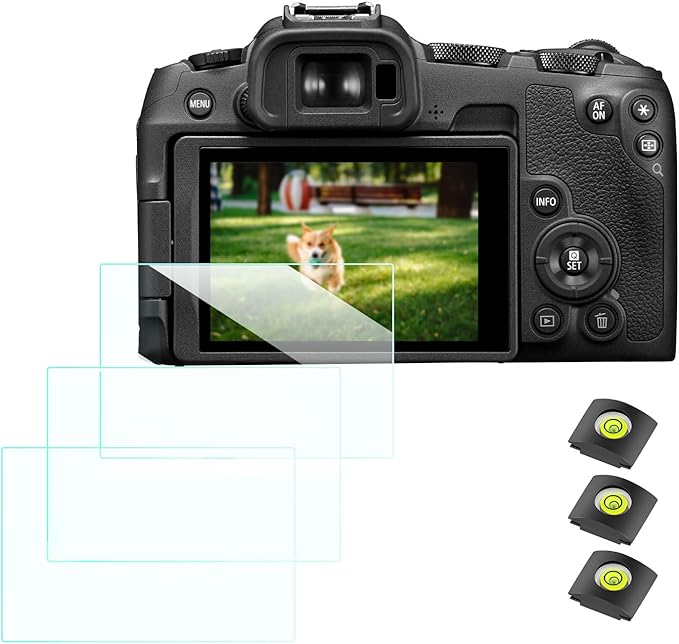 K&F CONCEPT 3 Pack Camera Screen Protector Kit Compatible with Canon R50 R8, 0.3mm 9H Hardness Tempered Glass Cover Anti-Scratch Bubble-Free & Hot Shoe Cover