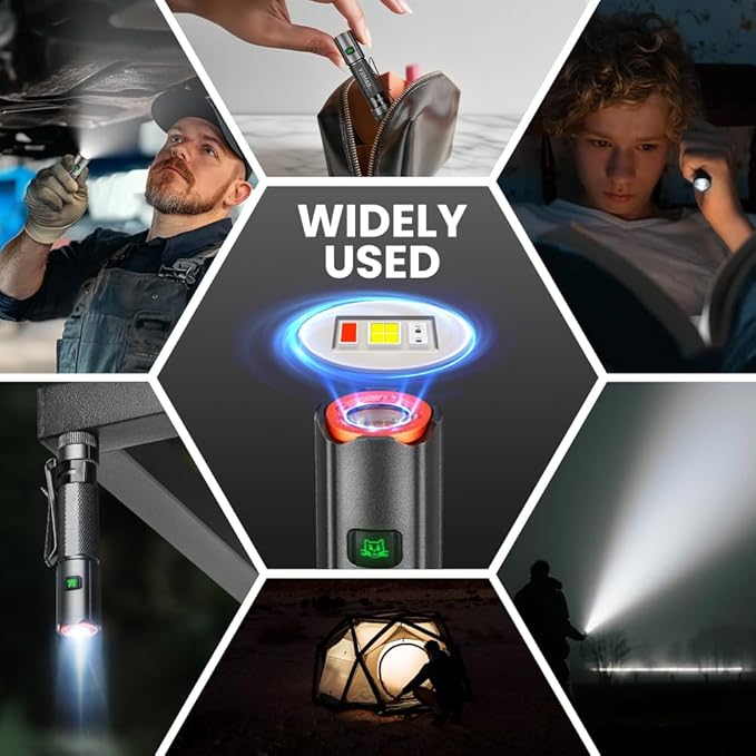 Yemao Emergency EDC Flashlight,Rechargeable 1500LM Mini Light - 6 Modes with Magnet/Clip,Portable Pocket-Sized Keychain Flashlight,IP6 Waterproof LED Torch for Outdoor and Home Use (Small)