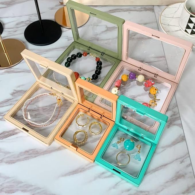 12PCS 3D Floating Frame Display Stand, Jewelry Box, Gift Box, Ornament Organizer, Small Travel Jewelry Box, PE Film Anti-Oxidation, Suspended Display Box Stackable (2.75 * 2.75，Type 4)