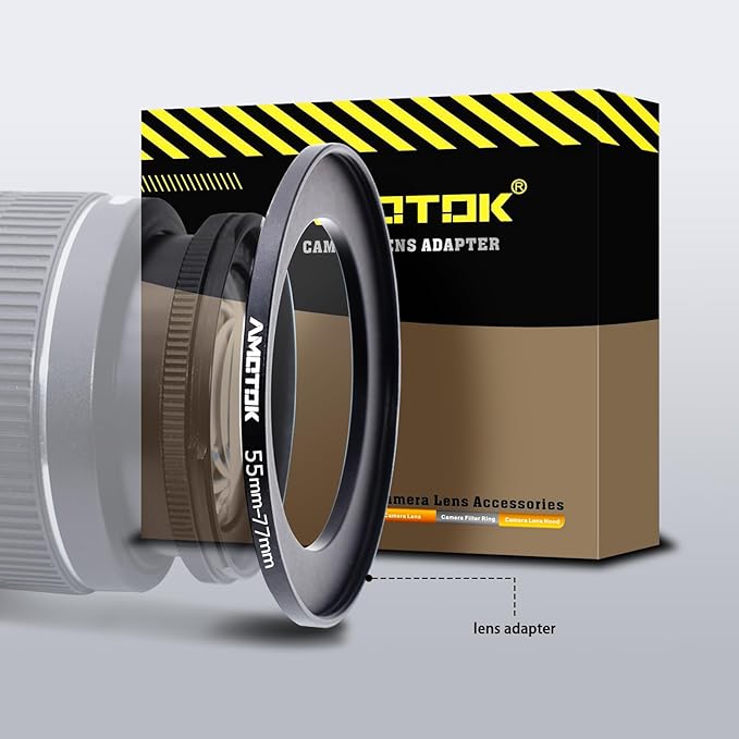 55mm Lens to 77mm Camera Lens Adapter,55mm to 77mm Filter Step-up Ring Adapter Ring,Compatible All 77mm Filter Accessory