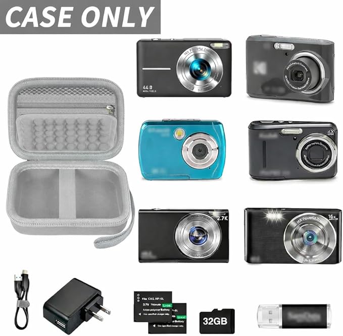 Digital Camera Case for CAMKORY/for Kodak Pixpro/for VAHOIALD/for Sony DSCW800 830/ for Canon PowerShot 180 190. Kids Vlogging Cameras Storage Holder for Accessories (Box Only)-Grey