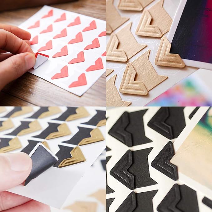 15 Sheets Photo Mounting Corners, FineGood Self Adhesive Paper Picture Sticker for DIY Scrapbook Album Diary Personal Organizer Notebook - 14 Colors