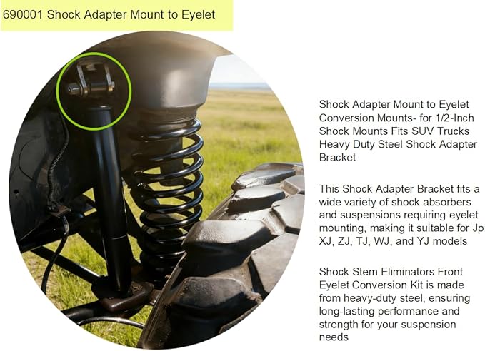 Replacement 690001 Shock Adapter Mount to Eyelet- Shock Adapter Mount to Eyelet Conversion Mounts- for 1/2‑Inch Shock Mounts Fits SUV Trucks Heavy Duty Steel Shock Adapter Bracket (2pack)