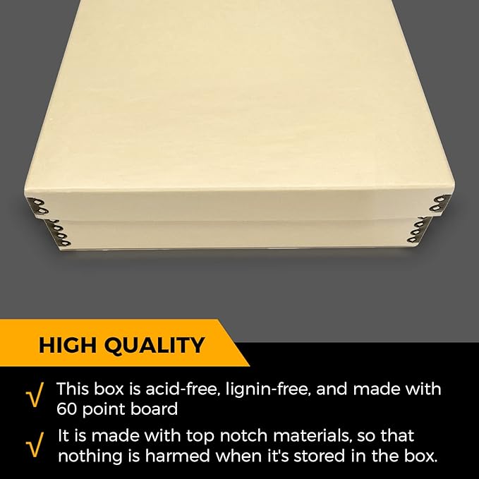 Golden State Art, Archival Storage Box, Acid-Free Drop Front Museum Box with Metal Edge for Storing Artwork Photos Documents Prints Arts And Crafts (11.75x17.75x3.75 Inches)