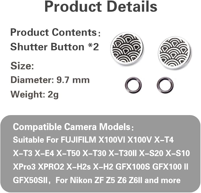 DBZZ Camera Shutter Button for Fuji X-T5 X-T3ii X-T200 X-T4 (2 Silver Waves)