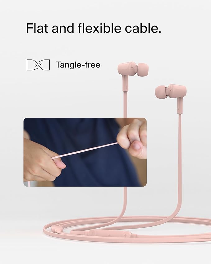 Belkin SoundForm Wired Earbuds with USB-C Connector, in-Ear Earphones w/Microphone - USB-C Headphones for iPhone 17, iPhone 16, iPad mini, Galaxy S25, Google Pixel 9, Android, and More - Pink