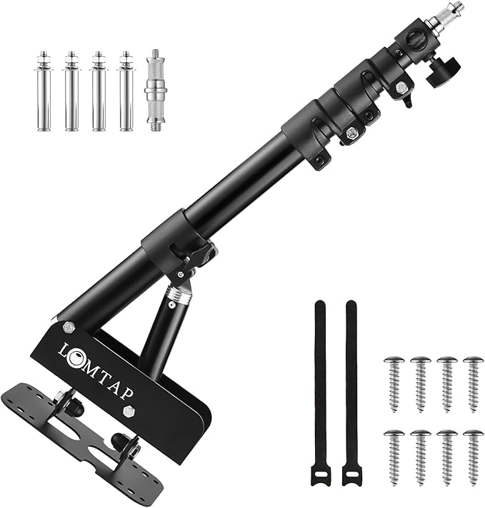 LOMTAP Ring Light Wall Mount Adjustable 45.7" Boom Arm Stand for Photography Lighting Studio, Camera Triangle Wall Mount, Sturdy Alloy Support for Salon, Tatto Light, Barber Shop, Strobe
