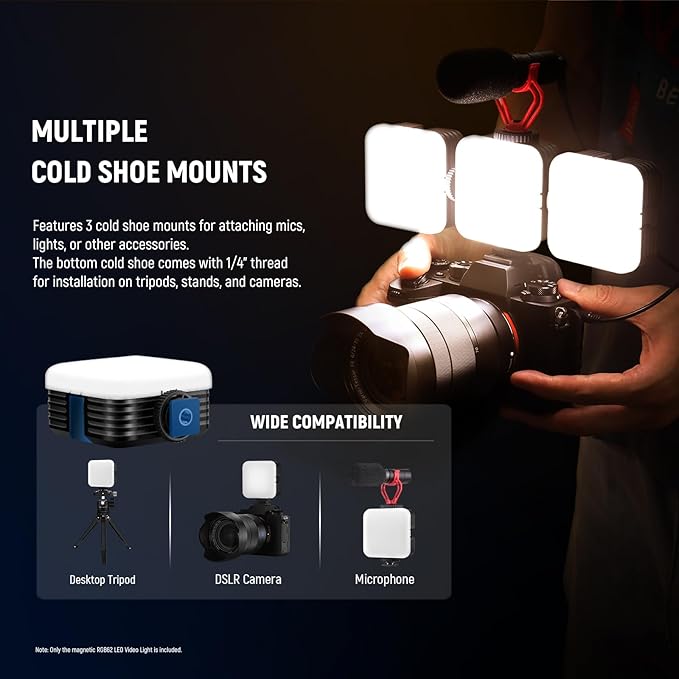 NEEWER RGB62 Magnetic RGB Video Light with APP Control, 2 Pack 360° Full Color LED Camera Light with 3 Cold Shoes CRI97+ 2500K-8500K 17 Scenes 2000mAh Rechargeable Portable Photography Selfie Lighting