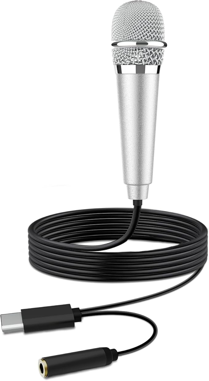 USB C Mini Karaoke Microphone for Android Phone, Laptop, Tablets Small ASMR Microphone for Voice Video Recording Singing, Vlogging, Podcasting YouTube (1 PCS Silver)