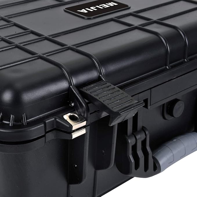 MEIJIA All Weather Rolling Waterproof Protective Case, Hard Camera Case,Dry Case with Retractable Pull Handle and Wheels,Foam Inserted, Elegant Black,22 x13.81x9inches