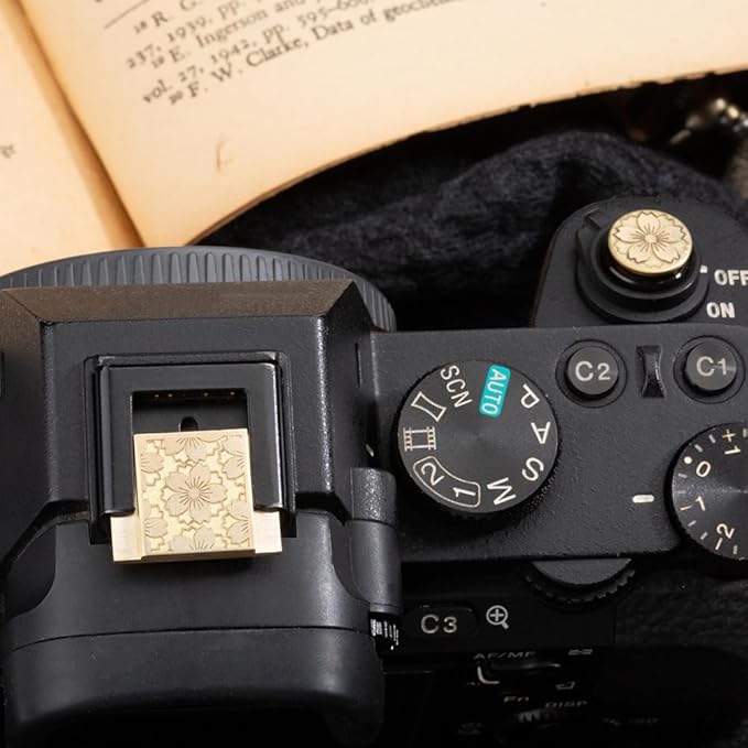 Floral Pattern Camera hot Shoe Cover Shutter Button for Sony A1 A7C A7CR A7CII A7M2 A7M3 A7R4 A7R5 A7S3 A6700 A6600 A6500 (Copper Alloy-Set)
