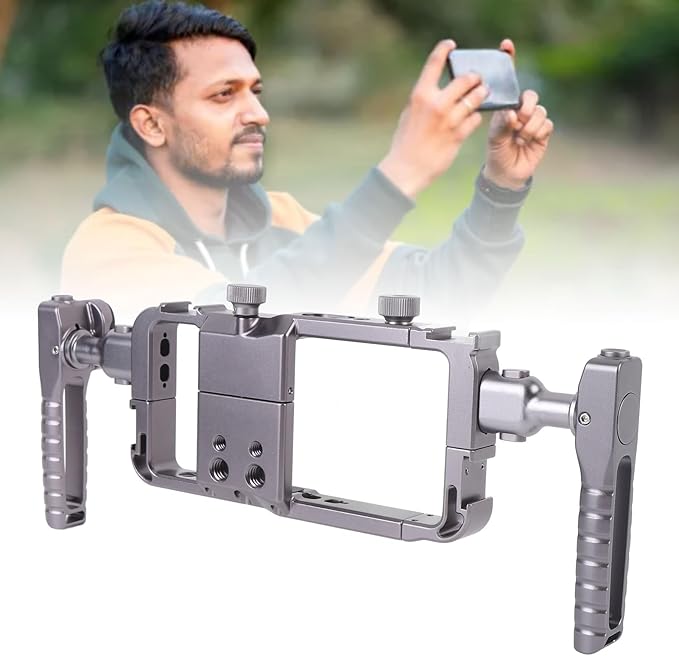ASHATA Phone Video Rig Kit, Smartphone Stabilizer Cage with Rotatable Handle, Detachable Dual Handles Cold Shoe Mount for Android Vlogging Filmmaking