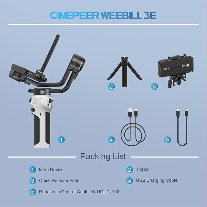 ZHIYUN CINEPEER WEEBILL 3E 3-Axis Gimbal Stabilizer for Canon/Sony/Panasonic/Nikon Camera,Up to 6.6lbs (3kg) Payload Extendable Sling Grip Native Vertical Shooting Handheld Camera Gimbal