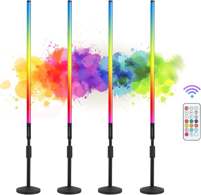 4ft RGB Led Tube Light Bar Stand with Carrying Case 5000mAh Battery 500+ Lighting Effects Music Sync for DJ Party Wedding Dance Video Studio Photo Booth Stage Lighting(4 Pack with case)