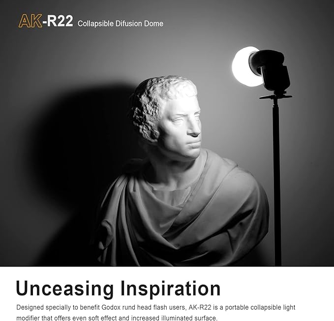 Godox AK-R22 Collapsible Diffusion Dome, Diffuser for V1/ V1pro/ V100 Round Head Flash, AD100Pro, H200R