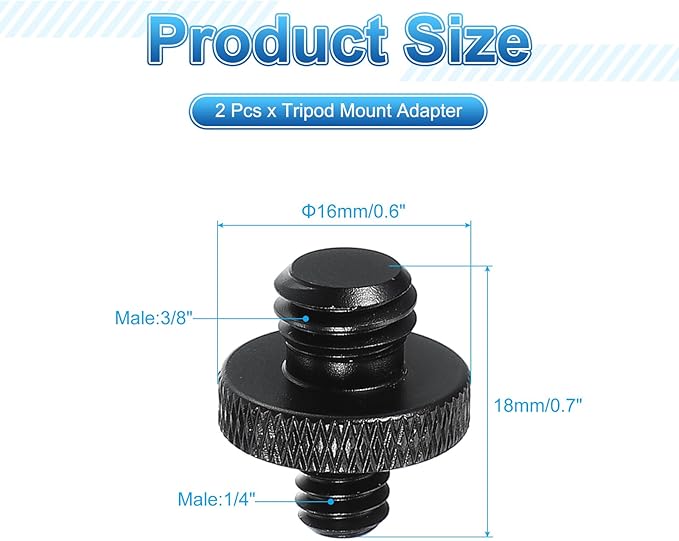 PATIKIL Tripod Screw Adapter 1/4" Male to 3/8" Male, 2 Pcs Tripod Nut Connectors Camera Mount Screw Camera Double Head Converter for Microphone Holder Magic Arms Accessories, 18 mm