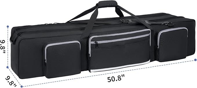 Tripod Carrying Case, 50.8" Heavy Duty Tripod Bag with Padded Divider Light Stand Bag Dual Zipper Photo Studio Equipment Large Carrying Bag for Monopods, Mic Stand, Tent Pole, Boom Stands
