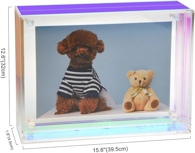 Gelite Acrylic 11X14 Picture Frame to Display 11x14 8x10 8.5x11 9x12 Pictures Mat-free Neon Floating Photo Frame for Wall and Tabletop, Iridescent Rainbow