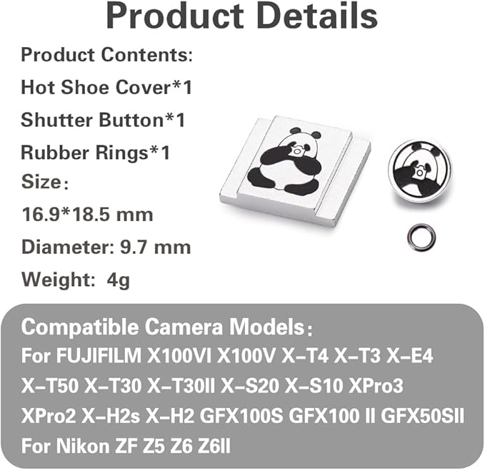 Camera Metal Hot Shoe Cover Protector Cap Cute Button Compatible for Fujifilm X100VI X100V X-M5 X-T4 X-T3 for Nikon ZF Z5 Z6 Z6II (Aluminum Alloy-Set)