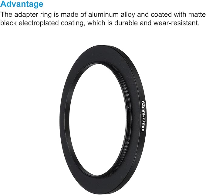 PATIKIL 62mm-77mm Metal Step Up Ring with Cleaning Cloth, 2 Pack Camera Lens Filter Adapter Ring Aluminum Filter Adapter Ring for Camera Lenses Hood, Black