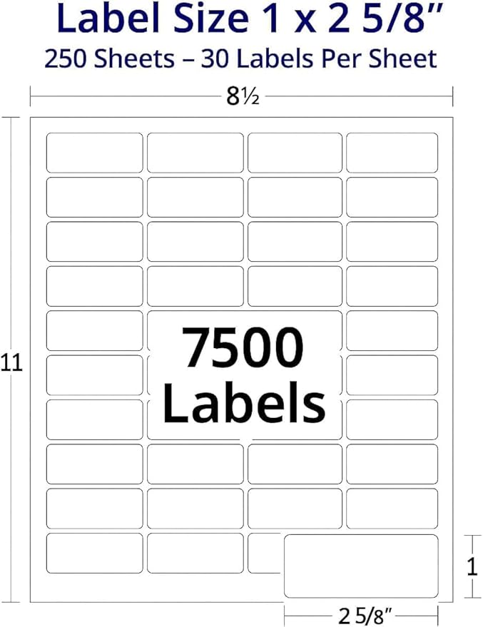 Easy Peeling Printable Address Shipping Labels, 2.625" x 1" | Customizable Sticker | White | 7500 Blank Mailing and Shipping Labels | Inkjet and Laser Printer Guaranteed | Blank Labels