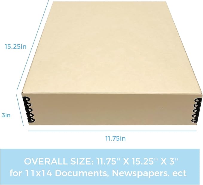 Lineco Museum Archival Storage Box, 11.75x15.25x3 in. Drop Front Design. Acid-Free with Metal Edge. Organize Photos, Pictures, Prints, Documents, Crafts, DIY. Tan, 2 Pack