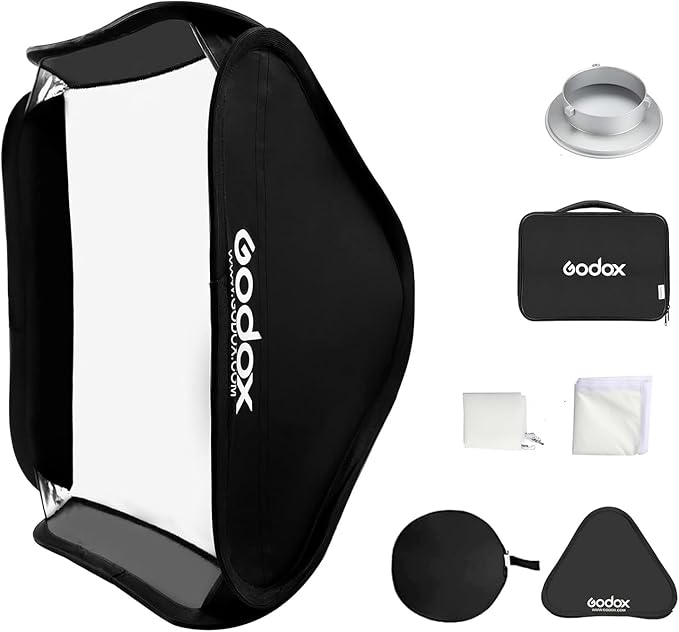 Godox 32x32 inches / 80x80cm Portable Foldable Studio Flash Softbox Diffuser kit with Bowens Mount Speedring and Carrying Case for Portraits,Product Photography and Video Shooting with USB LED