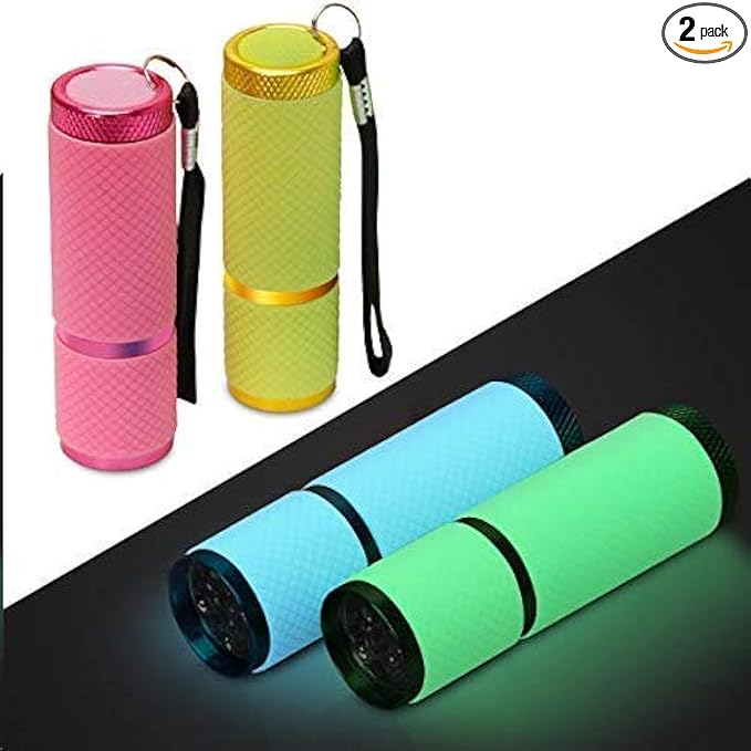 AHIER 9 LED Glow in Dark Flashlights, 4 Pack Rubber Coated Small Flashlights with Straps, Portable Handy Lights for Camping, Hiking, Indoor, Assorted Colors
