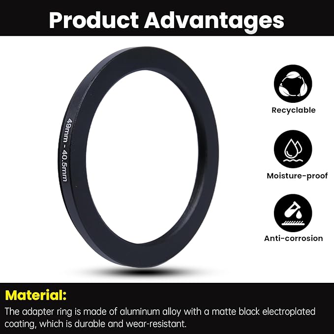 Metal Step Down Ring Filter Adapter - 49mm to 40.5mm - Metal Ring Step Down Rings Adapter Filter Compatible with All 40.5mm UV, CPL, ND, Lens Hood, Threaded Lens ect