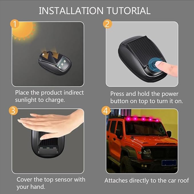 Solar Car Roof RGB Strobe Light with Remote Control Cab Signal Lam, No Drill Solar Cab Lights, 8 Colors LED Strobe Lights, Waterproof Solar LED Roof Lamp for Trucks Cars, SUVs, RVs (5pcs)