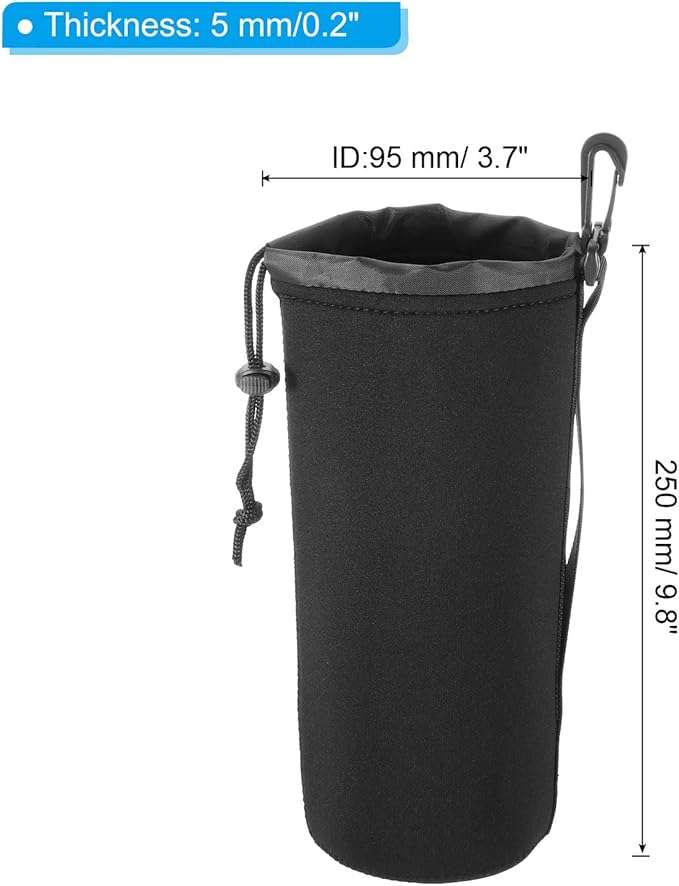 PATIKIL 3 Pcs 3.7" ID x 9.8" H Neoprene Lens Pouch Bag for DSLR Camera Lens, Waterproof, Shockproof, Wear-Resistant, Black