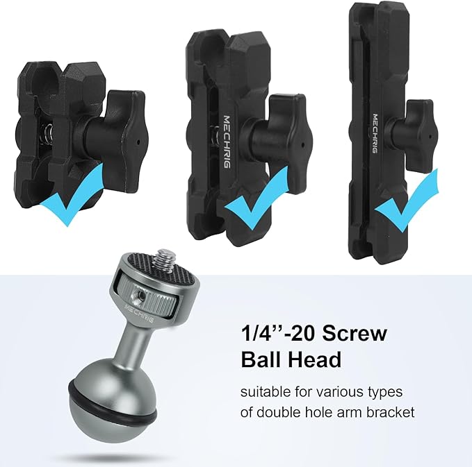 Mechrig 1" Ball Adapter with 1/4"-20 Threaded Stud & 360° Locking Knob, Anti-Slip Ring for GoPro, for Insta360, for DJI Osmo Action, Compatible with RAM Mounts B Size Double Socket Arm