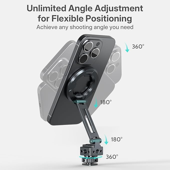Magnetic Tripod Holder Mount Adapter for iPhone & iPad, Aluminum Tripod Mount Adapter with 1/4” Screw Hole & Cold Shoe for Camera, Compatible with iPhone 16/15/14/13 Series