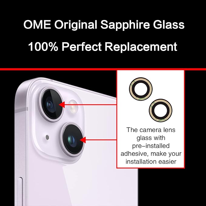 2PCS ASDAWN Back Rear Camera Lens Glass Replacement for iPhone 14 and 14 Plus Camera Glass Lens Replacement with Pre-Installed Adhesive + Repair Tool Kit + Installation Manual
