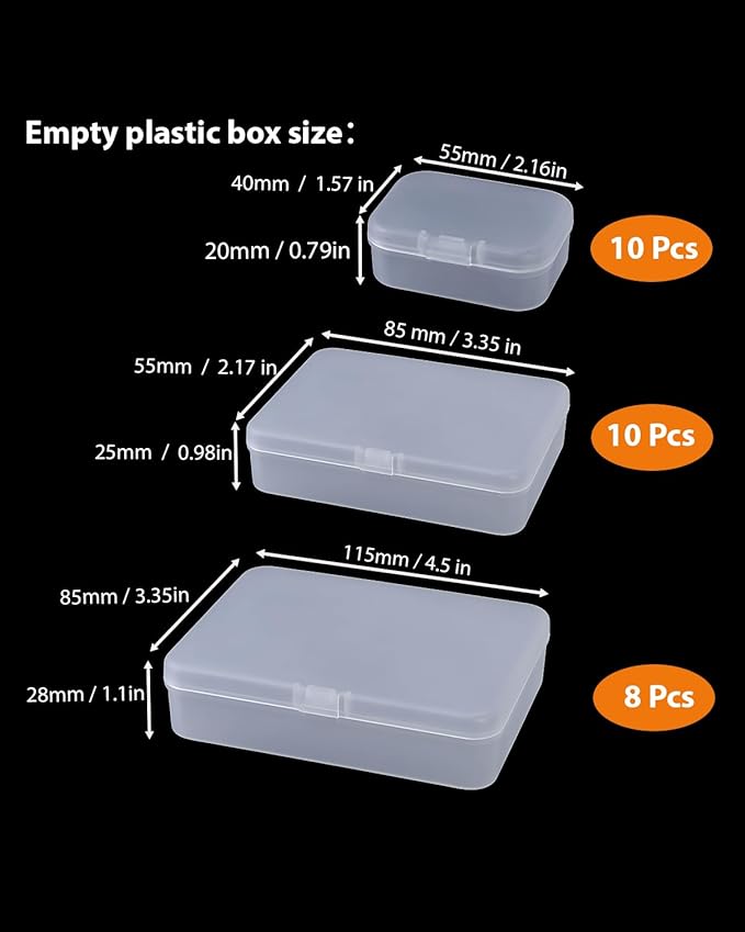 LJY 28 Pieces Mixed Sizes Rectangular Empty Mini Plastic Storage Containers with Lids for Small Items and Other Craft Projects Small Containers with Lids(Frosted)