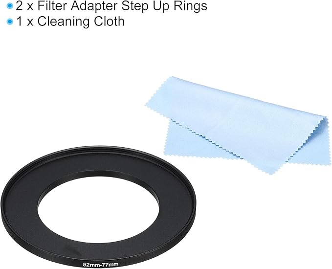 PATIKIL 52mm-77mm Metal Step Up Ring with Cleaning Cloth, 2 Pack Camera Lens Filter Adapter Ring Aluminum Filter Adapter Ring for Camera Lenses Hood, Black