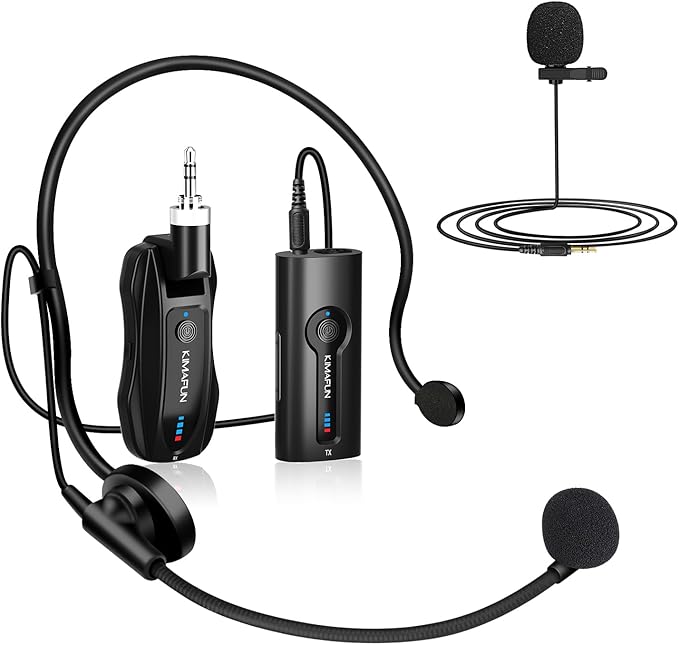 KIMAFUN Wireless Lavalier Microphone System, Wireless 2.4GHz Lapel Mics Handheld Mic 2 in 1 for Teaching, Teachers, Speech, Tour Guiding, Speaker, Amplifier, PA System, Broadcast, KM-G70(1TX1RX)