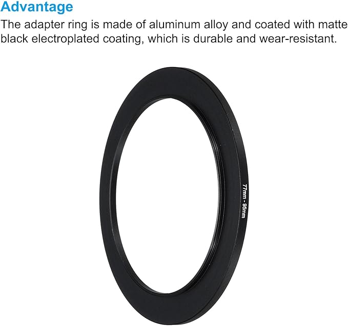PATIKIL 77mm-95mm Metal Step Up Ring with Cleaning Cloth, 2 Pack Camera Lens Filter Adapter Ring Aluminum Filter Adapter Ring for Camera Lenses Hood, Black