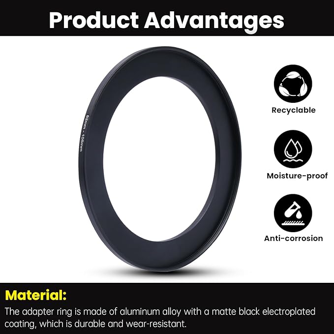 Metal Step Up Ring Filter Adapter - 82mm to 105mm - Metal Ring Step Up Rings Adapter Filter Compatible with All 105mm UV, CPL, ND, Lens Hood, Threaded Lens ect