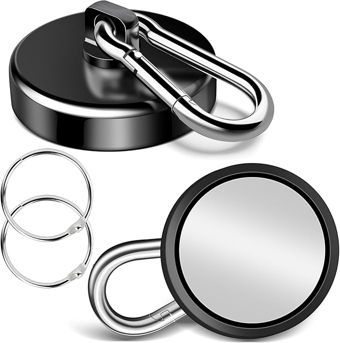 VSKIZ 200Lbs Magnetic Carabiner Hooks, 2 Pack Strong Magnetic Hooks Heavy Duty with Swivel Carabiner for Cruise, Black Neodymium Magnet Hooks Magnetic Wall Hanger for Hanging, Toolbox, Grill, Cabins